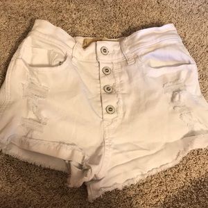 HOLLISTER white distressed high rise jean shorts